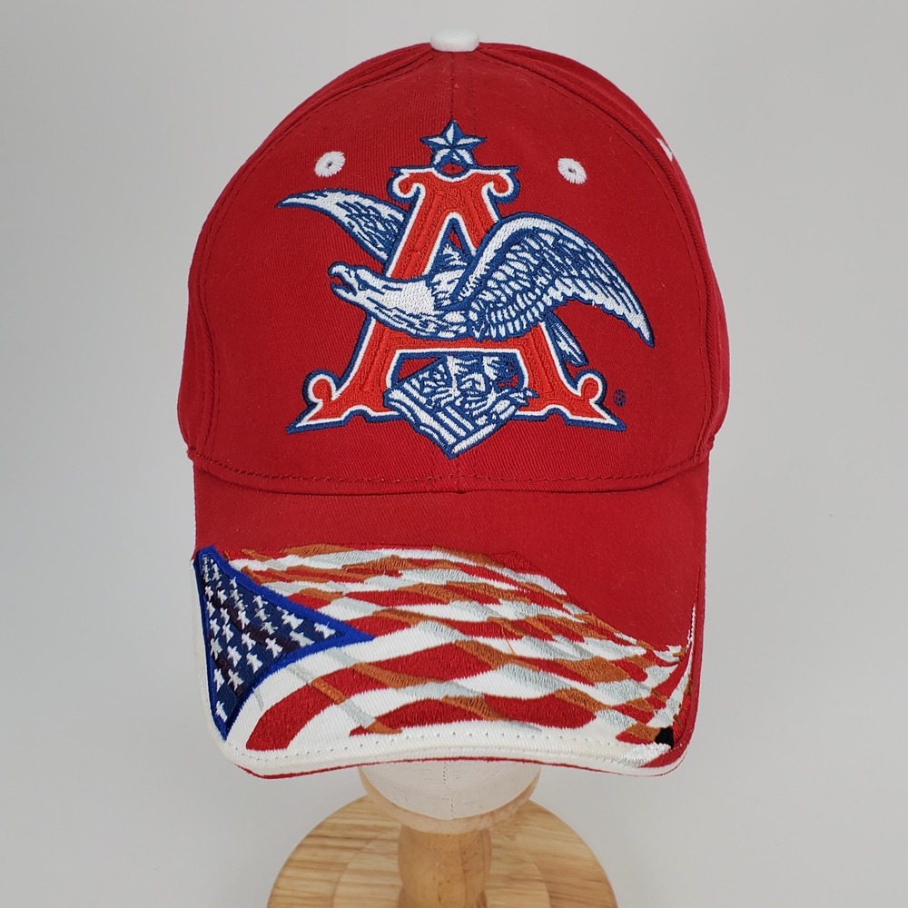 Budweiser Hat Red American Flag Eagle Logo Anheuser Busch Adjustable BaseballCap - Picture 2 of 9